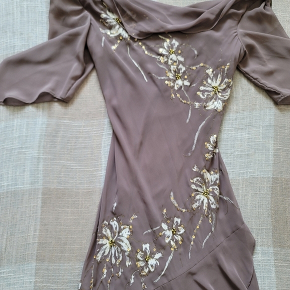 y2k Fairy Boho Regency Whismy Off The Shoulder Brown Embriodered Cocktail Dress - Picture 5 of 16